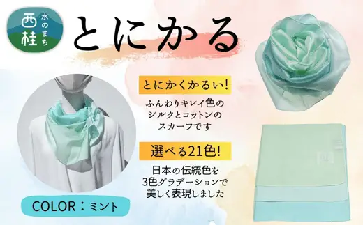 とにかく軽いふんわりスカーフ シルクコットンコンパクトスカーフ とにかる ミント 31cm×145cm目を惹くグラデーションカラー 郡内織物 日本製 国産 水色系 ブルー系 薄緑系 グリーン系【n0557-13_yam】