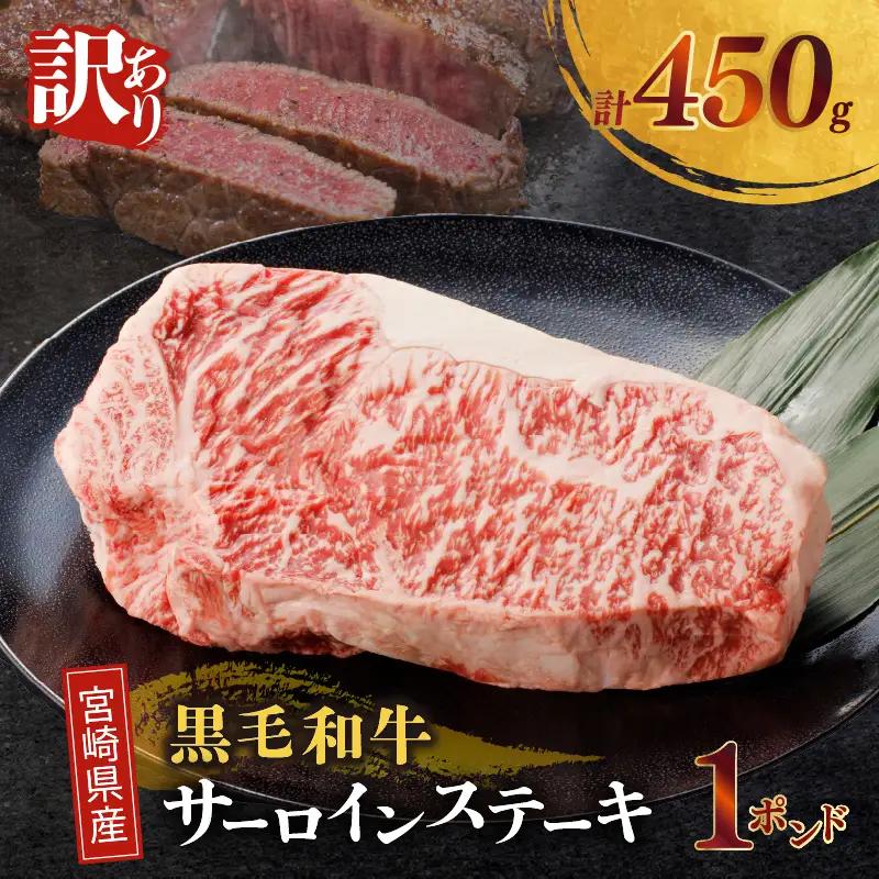 ≪訳あり≫宮崎県産黒毛和牛(経産牛)サーロインステーキ1ポンド(計450g) 肉 牛 牛肉 国産_T025-0135