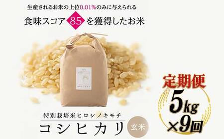 【9回定期】特別栽培米 コシヒカリ ヒロシノキモチ 玄米 5kg 総計45kg 陽咲玲 米 お米 コメ ご飯 ごはん 富山県産 富山県 立山町 F6T-1004