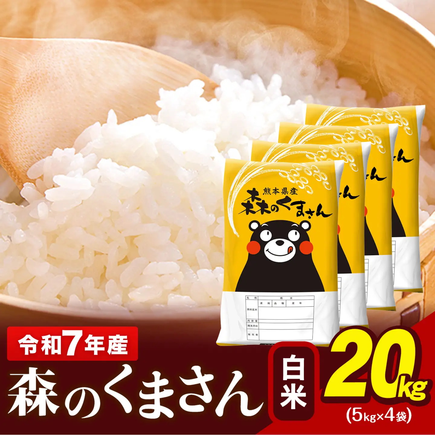 令和7年産 森のくまさん 20kg 5kg × 4袋  白米 熊本県産 単一原料米 森くま《1-5日以内に出荷予定(土日祝除く)》｜人気米 熊本県産米 お米 生活応援米