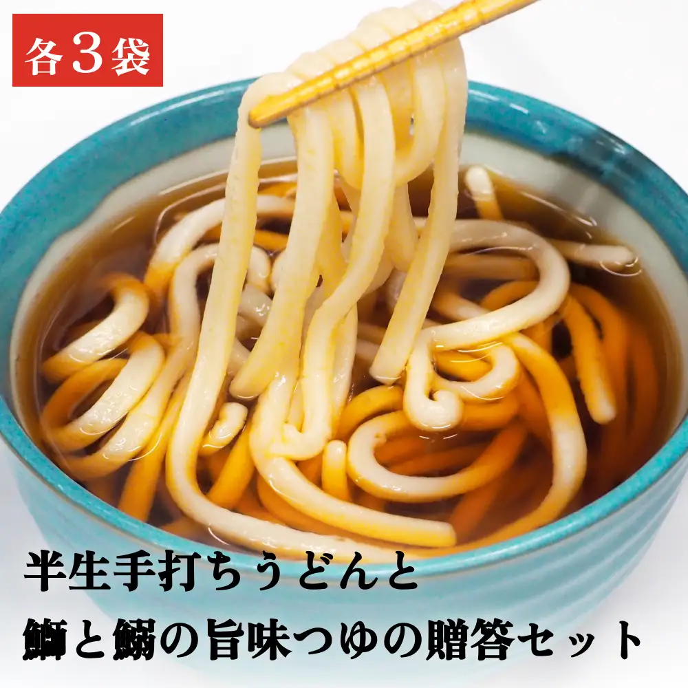 【半生手打ちうどん】と【鰤と鰯の旨味つゆ】贈答セット 各２人前×３袋 | 手打ちうどん セット