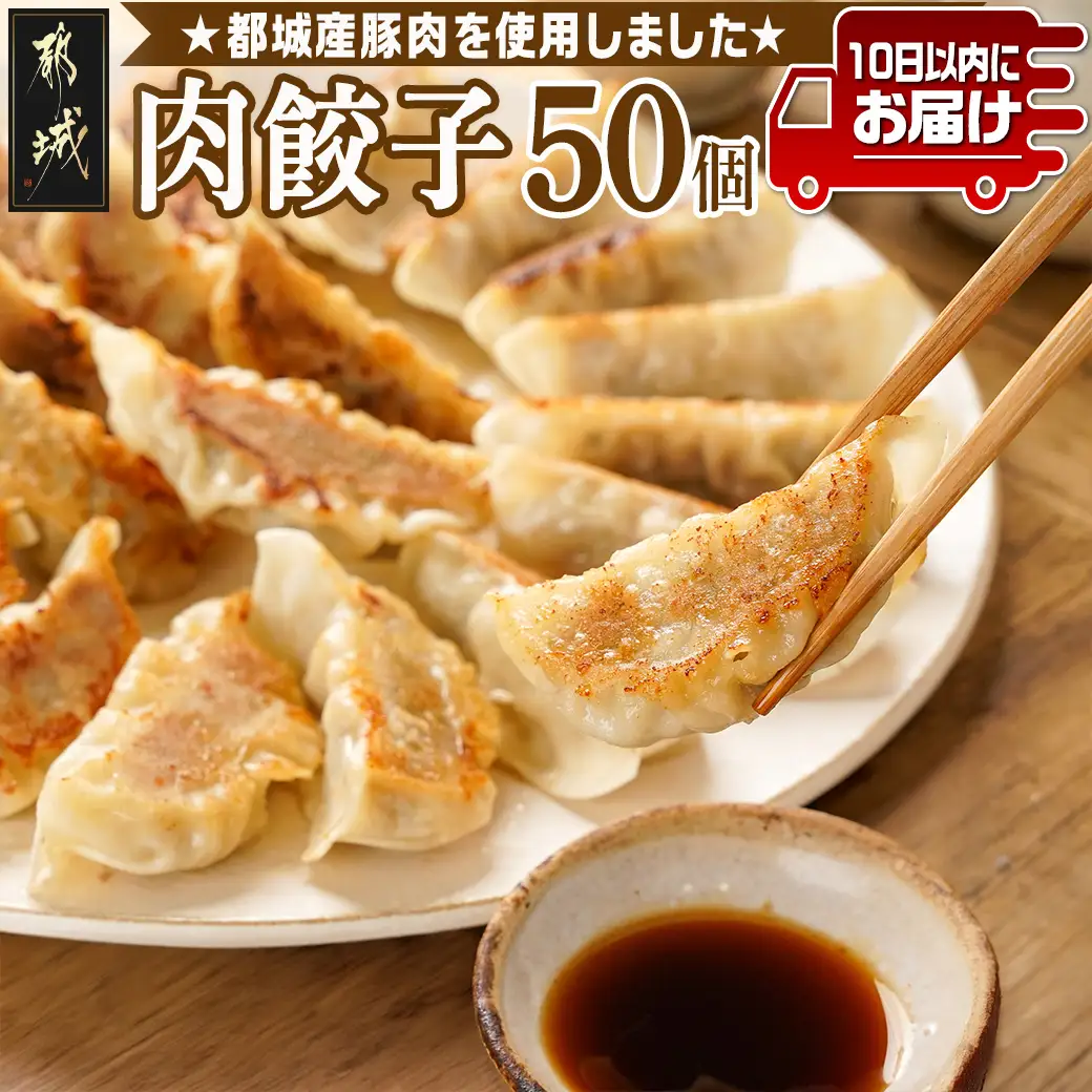 831ハチサンイチの肉餃子50個入り ≪みやこんじょ特急便≫〔LF-K602-Q〕_(都城市) 肉餃子 都城産豚使用 柚子胡椒たれ付
