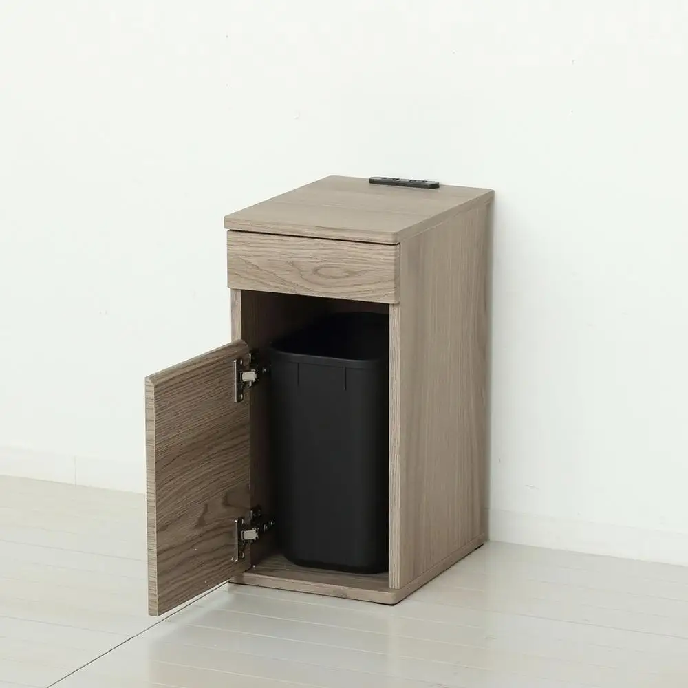 【グレージュ】完成品 コンセント付ダストボックス ゴミ箱 ごみ箱 ダストBOX ペール付き 隠す コンセントボックス スマホ置き サイドテーブル コンセント付ダストボックス AKU102327502