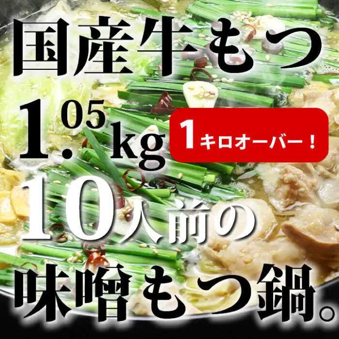 【全3回定期便】国産牛もつ1kgオーバー！九州味噌もつ鍋 10人前 [ABDF164]