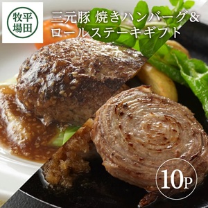SB0550　平田牧場　日本の米育ち三元豚ハンバーグ＆ロールステーキギフト