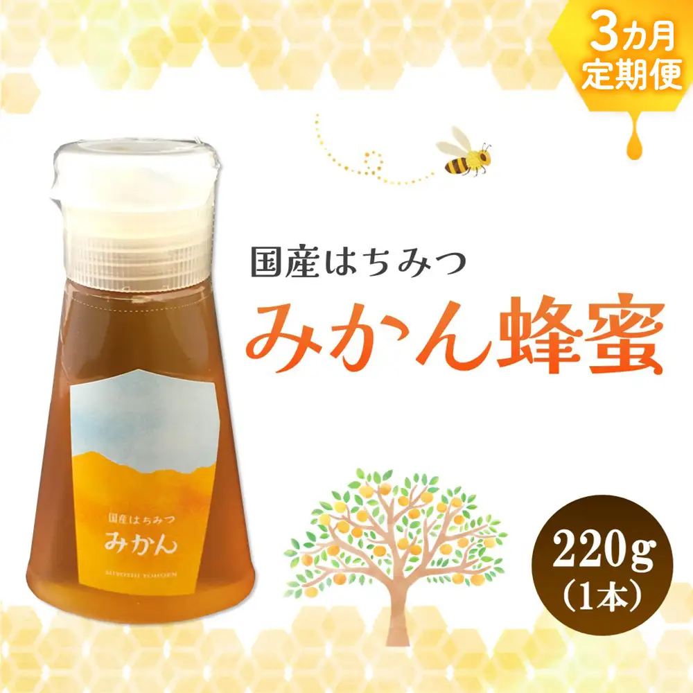 【3か月定期便】みよしのハチミツ(みかん) 220g×1本(計220g×3本) K063419