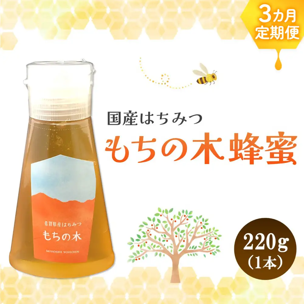 【3か月定期便】みよしのハチミツ(もちの木) 220g×1本(計220g×3本) K063421