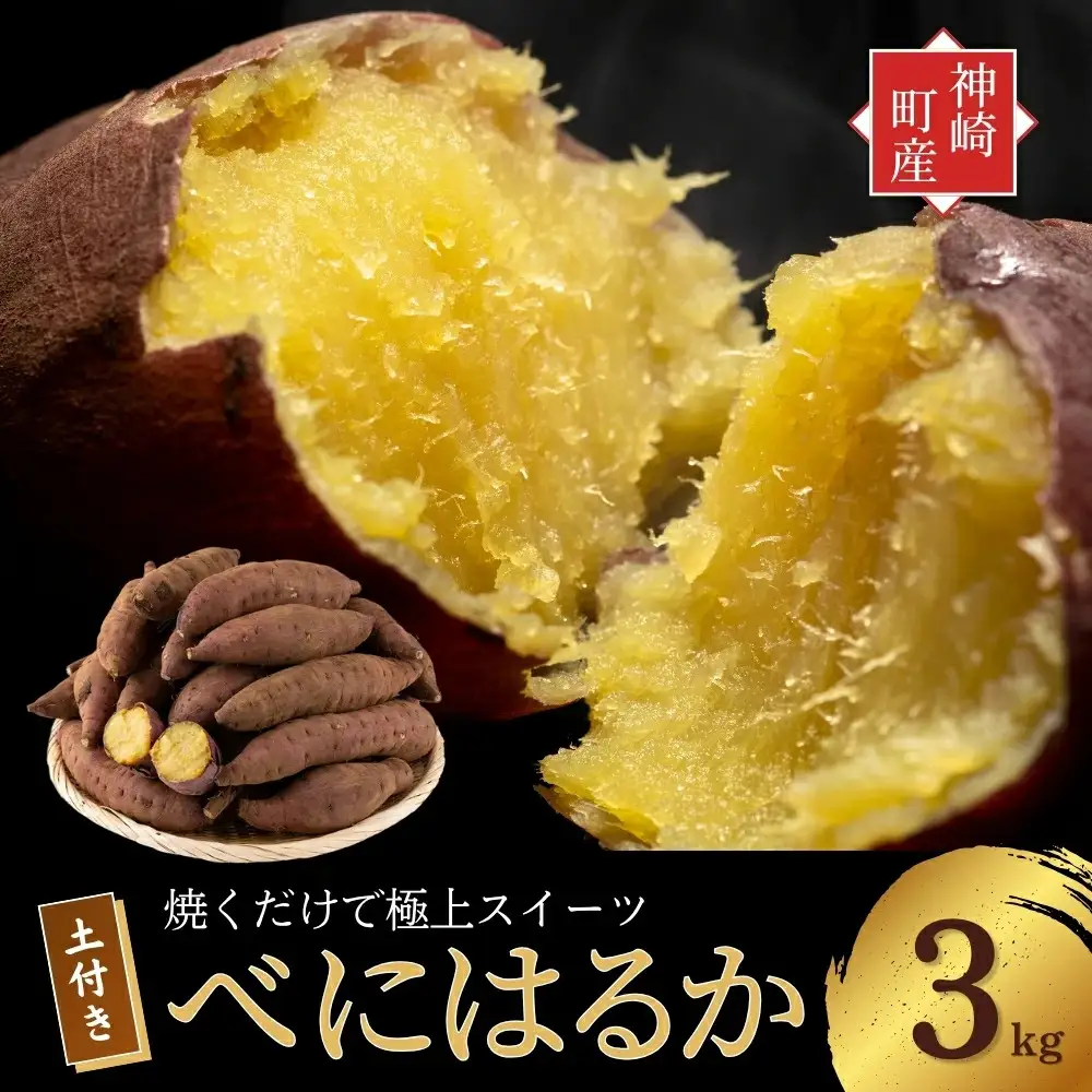 神崎町産 べにはるか さつまいも 3kg【土付き・M～Sサイズ混合】(3月～12月受付分は1月中旬～3月中旬発送)｜さつま芋 焼き芋 焼きいも イモ 芋 紅はるか 訳アリ しっとり 濃厚 蜜 スイートポテト にも ファームおせげん [016-a007-2026]