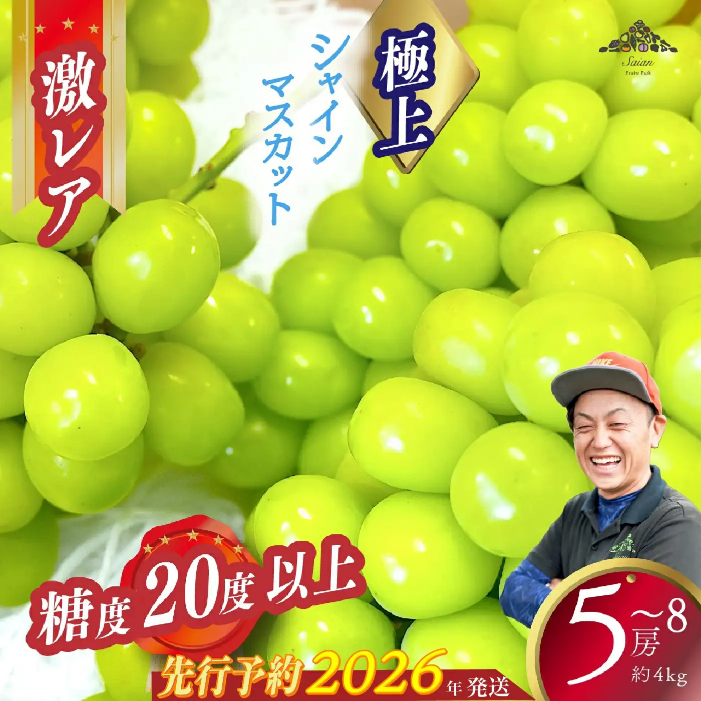 【2026年発送分 先行予約】激レア【糖度20度以上】極上シャインマスカット ４kg以上  フルーツ 山梨県産 果物 シャイン マスカット ぶどう ブドウ 大粒 種なし