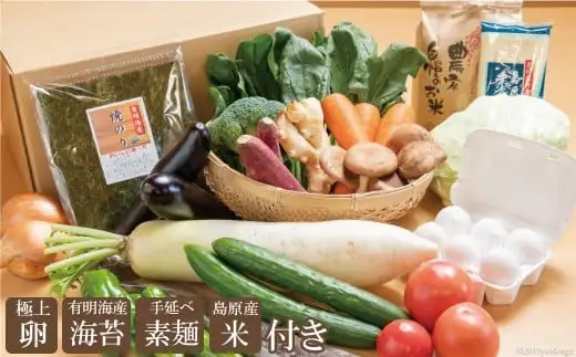 BD025 大三東からお届けおすすめ野菜セット（極上卵、有明海産海苔、手延べ素麺、島原産米付き）