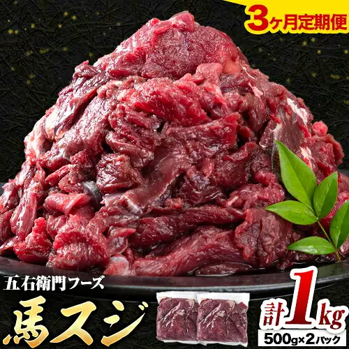 馬肉 馬スジ 500g × 2パック 3kg 3ヶ月定期便 五右衛門フーズ 《お申込み月の翌月から出荷開始》 