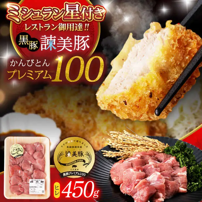 黒豚諫美豚プレミアム100 ヒレカツ用 450g / 豚肉 肉 ヒレ 黒豚 とんかつ トンカツ / 諫早市 / 株式会社土井農場 [AHAD077]