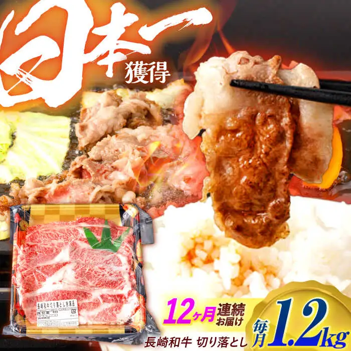 【12回定期便】長崎和牛 切り落とし 1.2kg（400g×3）肩ロース・モモ・カタ・バラ使用 / 牛肉 ぎゅうにく 肉 和牛 国産牛 切落し?/ 諫早市 / 西日本フード株式会社長崎和牛 [AHAV027]