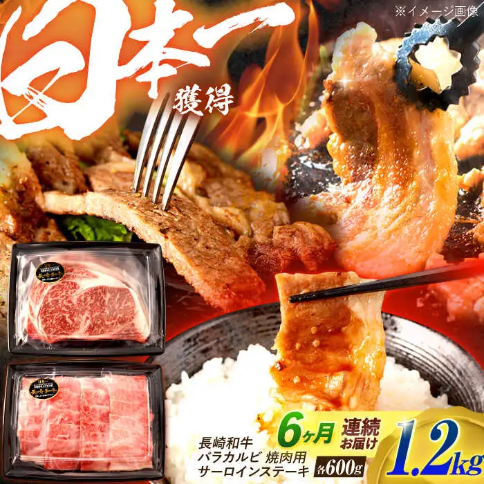 【6回定期便】長崎和牛 ステーキ・焼肉セット 600g×2パック / 牛肉 ぎゅうにく 肉 和牛 国産牛 焼き肉 やきにく ステーキ すてーき / 諫早市 / 西日本フード株式会社 [AHAV035] 20万 200000
