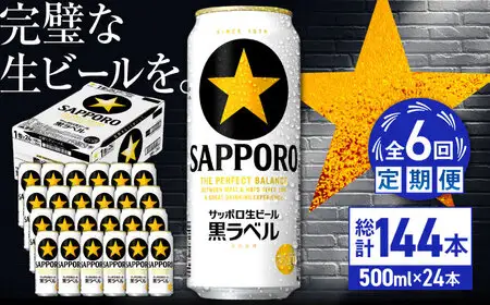 【全6回定期便】サッポロ生ビール 黒ラベル 500ml×24缶  合計144缶 /ビール お酒  黒ラベル 大分 日田 サッポロビール/ [ARDC080]