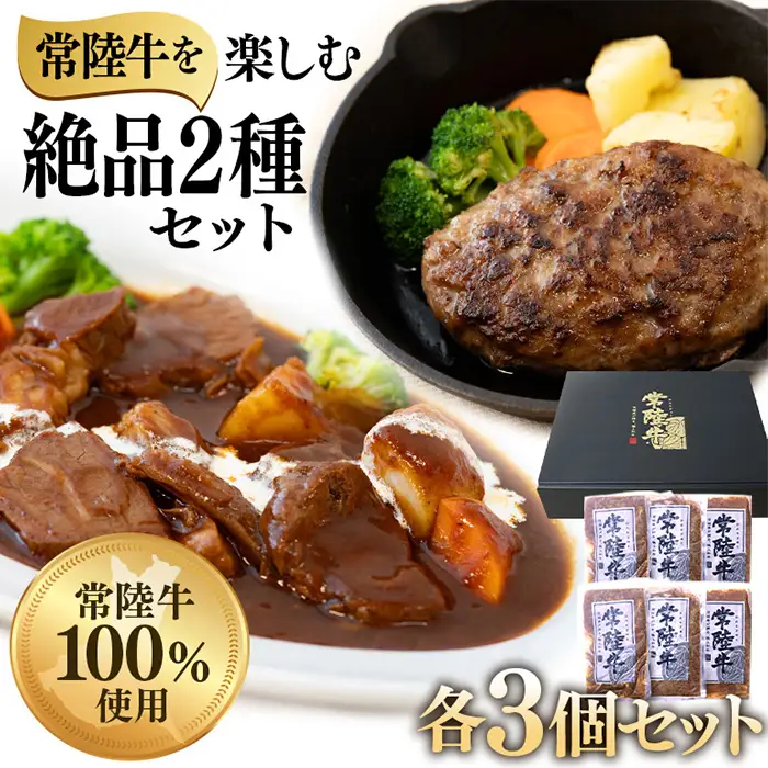 絶品 グルメ 2種セット ハンバーグ ビーフシチュー 各3セット 茨城県 ブランド牛 常陸牛 使用 524