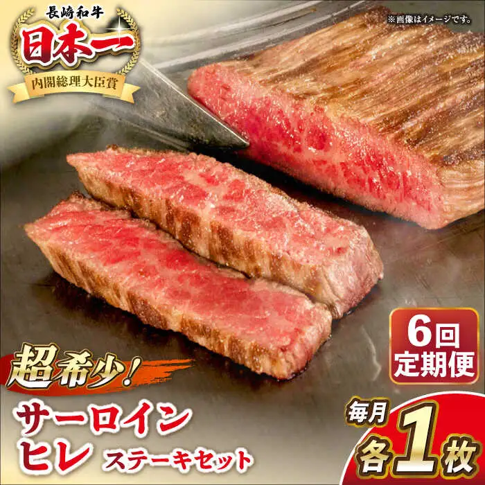 【全6回定期便】長崎和牛 サーロイン ヒレ ステーキセット 各1枚 《壱岐市》【KRAZY MEAT】 A5 A4 冷凍 和牛 肉 牛肉 BBQ 詰め合わせ 贈り物[JER134] 九州