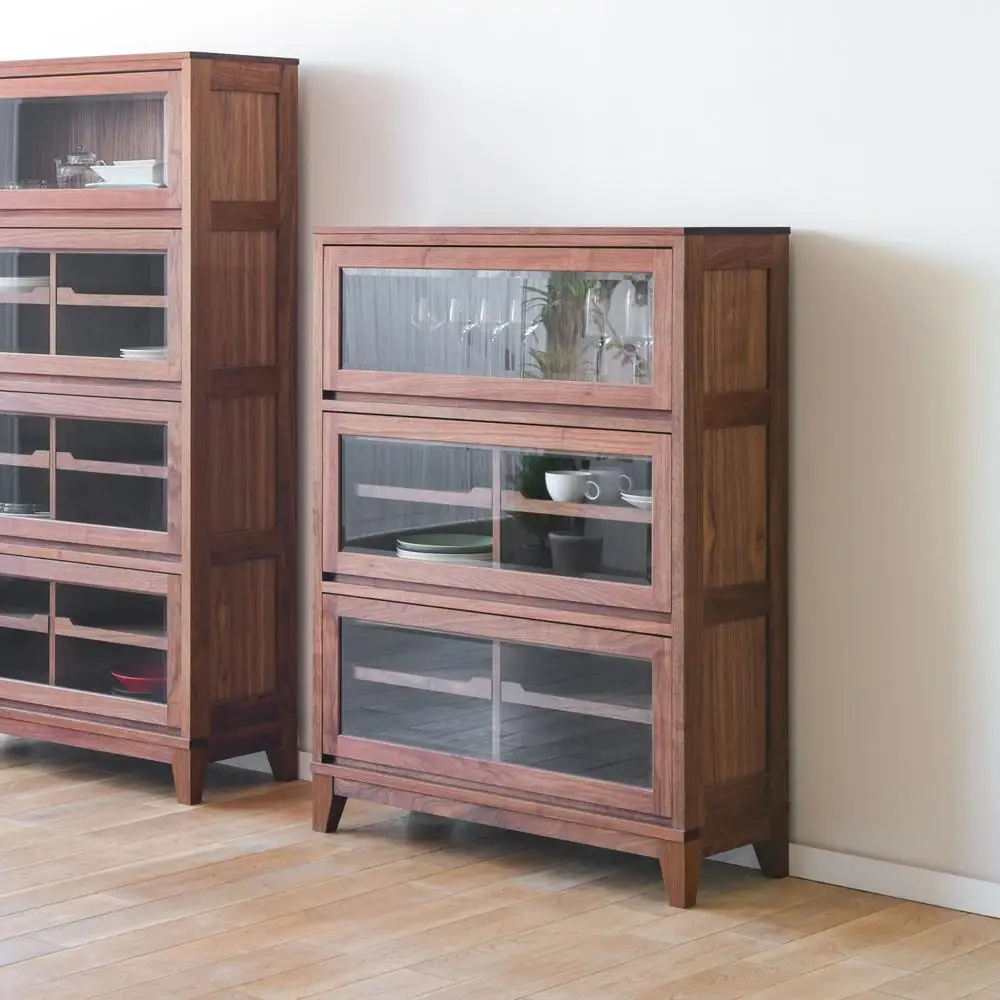 旭川家具 山室家具製作所 ココ キャビネット3段 ウォールナット 【 国産 無垢 インテリア 木製 ナチュラル キャビネット 食器棚 キッチンボード 収納 キッチン 北海道 】_04586