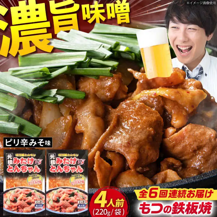 【6回定期便】岐阜県産豚もつの鉄板焼き「元祖みたけとんちゃん」ピリ辛みそ味（4人前） [AVAA025]ホルモン おつまみ