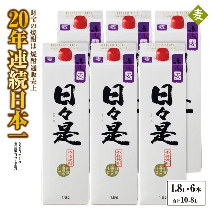 2759 麦焼酎 紙パック6本『日々是（麦）』温泉水仕立ての焼酎 KN021-008 酒 アルコール
