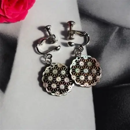 黒蝶貝のレース彫刻「麻」イヤリング_装飾品・工芸品 ピアス・イヤリング アクセサリー _【1237886】