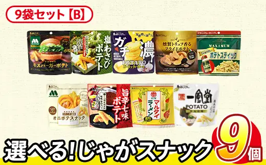 ＜訳あり＞ 訳アリ じゃがスナック 【アソート・9袋セットB】 (9袋・1袋最大50g) 簡易梱包 お菓子 おかし おつまみ 常温 ポテト モスバーガー 照焼バーガー わさび ガチ濃 トリュフ マキシマム オニポテ 七味 マルタイ ラーメン 一風堂白丸 食べ比べ 【man226-B】【味源】