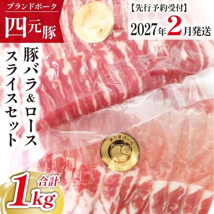 【2027年2月発送】国産 四元豚 豚バラ&豚ロース スライス 500g×各1個｜ 真空パック 総量1kg 「ありすぽーく」