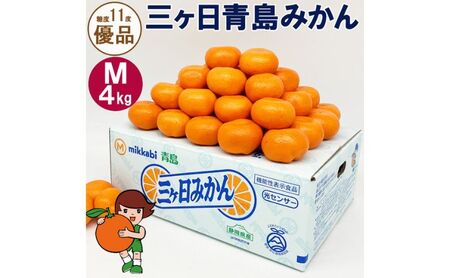 三ヶ日みかん 青島 優品 M 4kg 蜜柑 ミカン 果物 くだもの フルーツ 静岡 浜松市【配送不可：北海道・沖縄・離島】