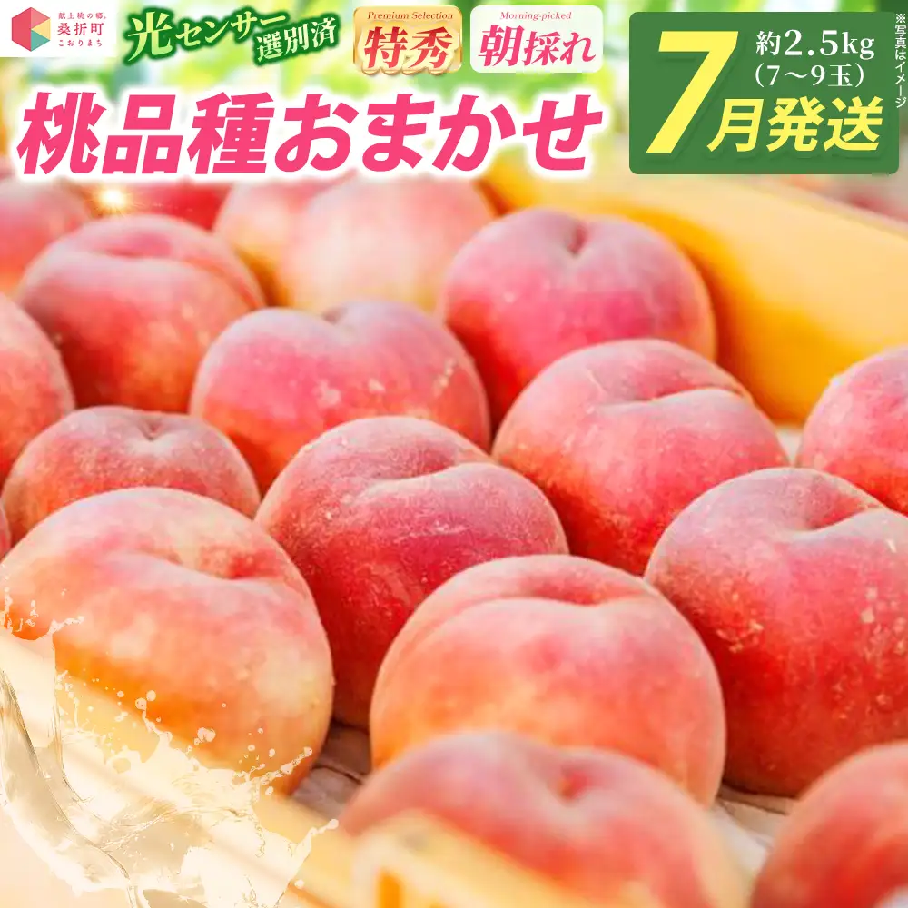 もも【2027年産7月発送／品種おまかせ】特秀2.5kg（7～9玉）桑折町振興公社　【07301-0232】