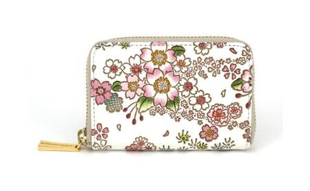【文庫屋大関】ファスナー 小銭入れ かすみ桜【皮革工芸品】財布 牛革 コンパクト 東京
