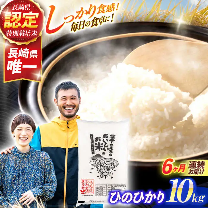 (令和7年産)【6回定期便】長崎県認定特別栽培米ひのひかり10kg  / 米 こめ コメ おこめ お米 白米 精米 ひのひかり ヒノヒカリ kome 長崎県産 / 諫早市 / 宮下農園   [AHCG025]