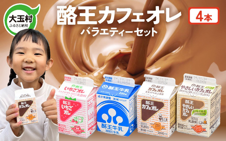★「サンドウィッチマン＆芦田愛菜の博士ちゃん」で紹介されました★酪王バラエティセット 200ml×4本 ｜ 福島県 大玉村 生乳 牛乳 こども キッズ ミルク カフェオレ カフェ コーヒー いちごオレ 飲みきり ご当地 福島県 大玉村 | pl-va-200ml-4s