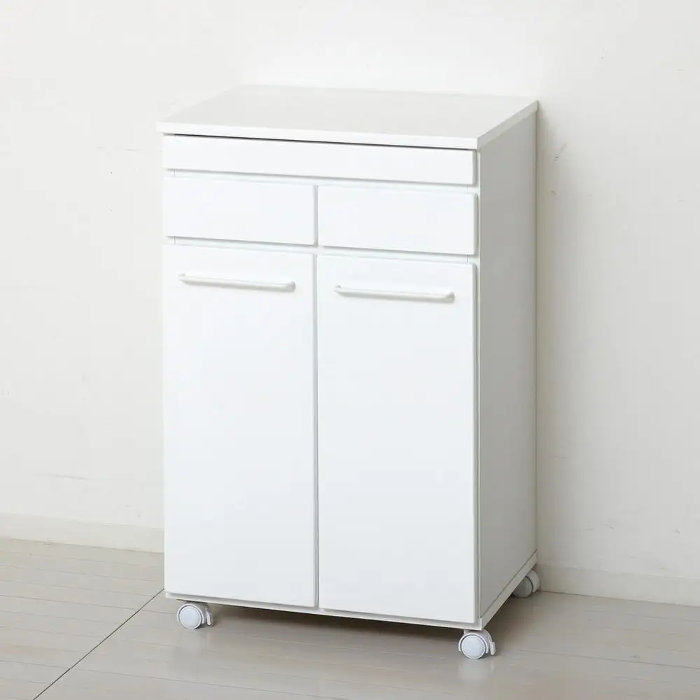 スライド棚付きダストボックス2D 約幅55×奥行40×高さ82cm ホワイト 19Lペール蓋付ダストボックス２台付 AKU104405101