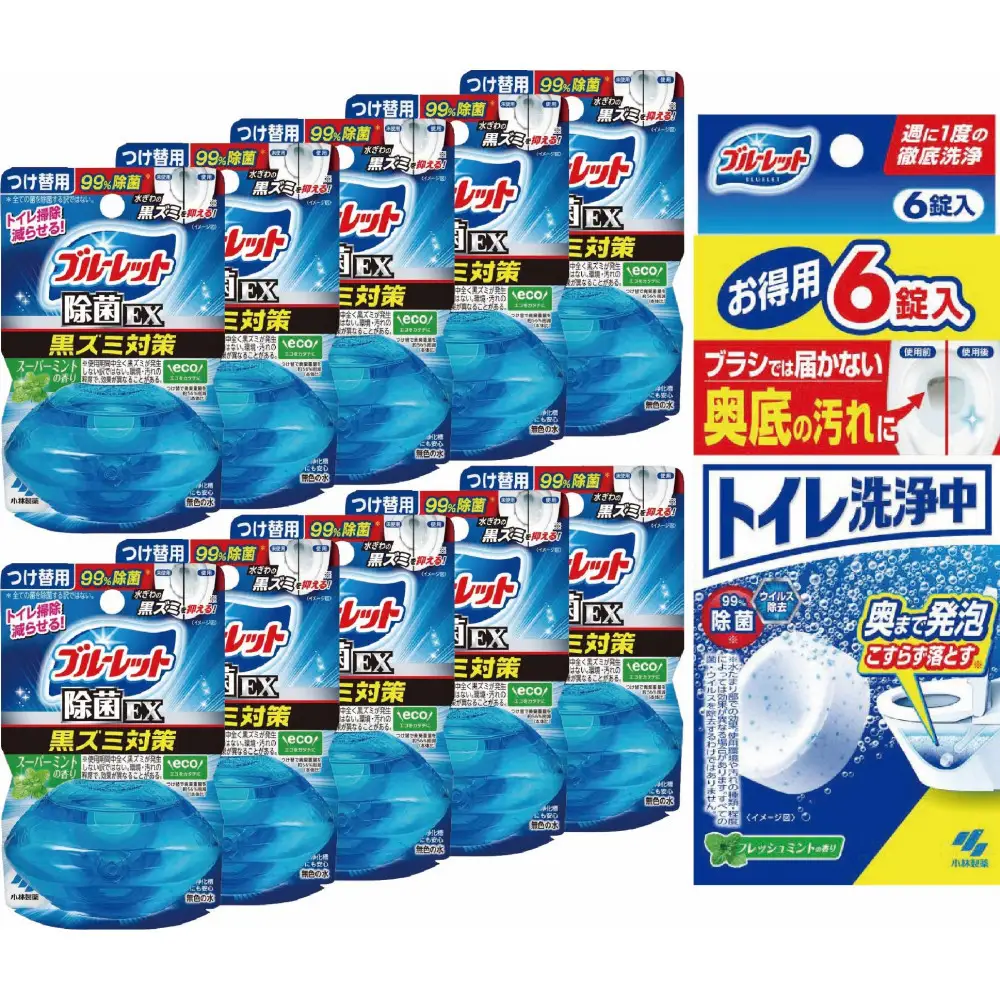 液体ブルーレットおくだけ除菌ＥＸスーパーミント　付替え用10個＆トイレ洗浄中(6錠)×1　詰め替え 詰替え 付け替え 付替え