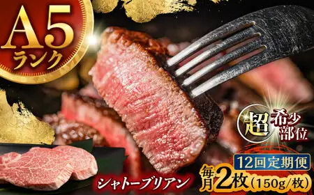 【12回定期便】【唯一無二の贅沢！】長崎和牛 A5 シャトーブリアン 300g(150g×2) / ヒレ ひれ ヒレステーキ ステーキ すてーき しゃとーぶりあん / 諫早市 / 野中精肉店 [AHCW113]