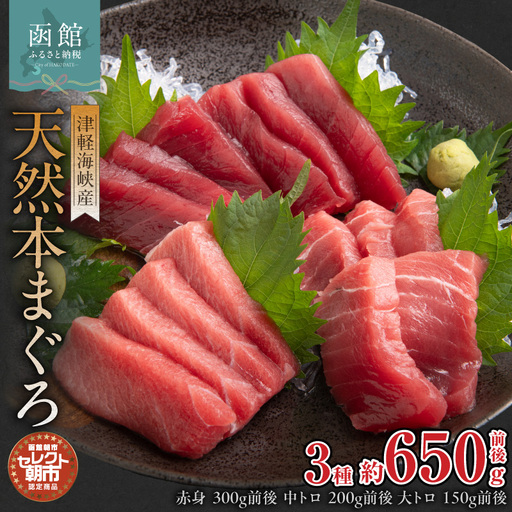 セレクト朝市「津軽海峡産天然本まぐろ」（赤身300g前後、中トロ200g前後、大トロ150g前後）_HD009-034
