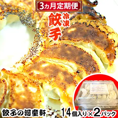 【3ヵ月定期便】【餃子の河童軒】冷凍餃子14個入り×2パック 定期便 3ヵ月 2パック スタミナ 中華 ぎょうざ 名護市 なご 沖縄 ニンニク 手作り 送料無料 ふるさと納税 お取り寄せ おかず