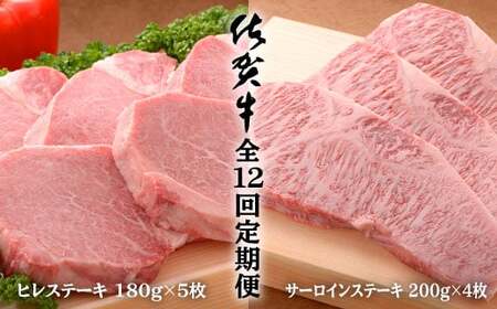 【12回定期便！総計20.4kg♪】佐賀牛ヒレステーキ180g×5枚＆サーロインステーキ200g×4枚 bl011