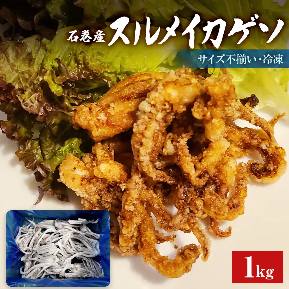 石巻市産スルメイカゲソ１kg 冷凍 国産 スルメイカ いか 下足 イカ イカゲソ カルパッチョ