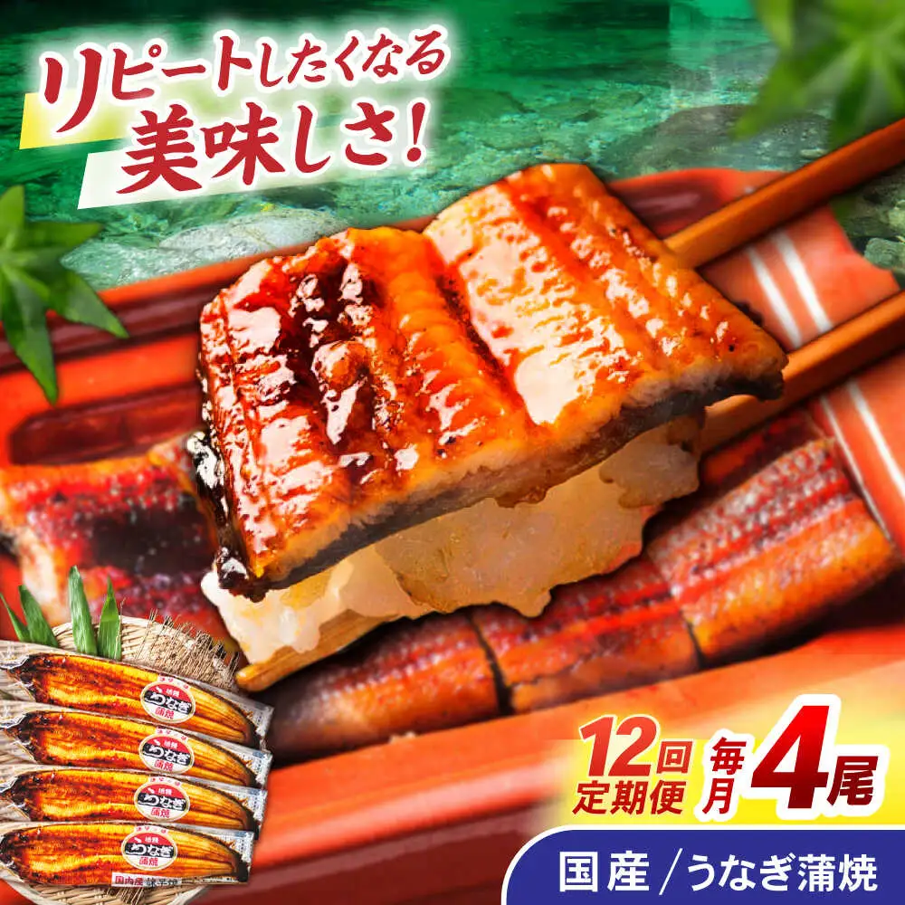 【12回定期便】【諫早淡水】うなぎ蒲焼4尾 / うなぎ ウナギ 鰻 国産うなぎ 国産鰻 蒲焼き 蒲焼 かばやき うな重 うな丼 / 諫早市 / 諫早淡水株式会社 [AHAT035] 30万 300000