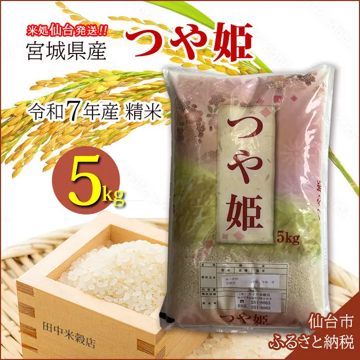 【つや姫】令和7年度産 精米 5kg（5kg×1袋）宮城県産 【米 お米 こめ コメ ご飯 ごはん】
