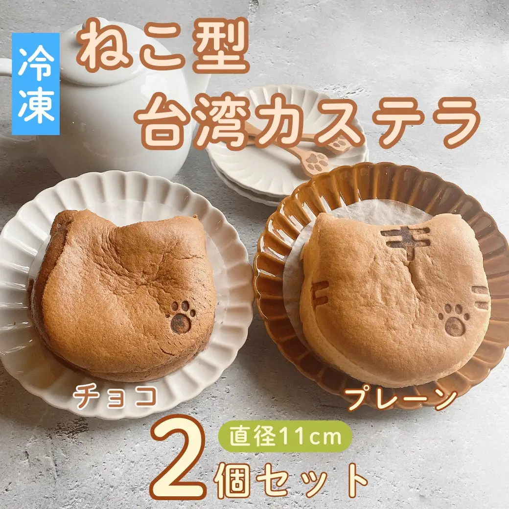 ねこ型 台湾 カステラ 【チョコ・プレーン】 2個_冷凍  （Ac-007） 台湾カステラ