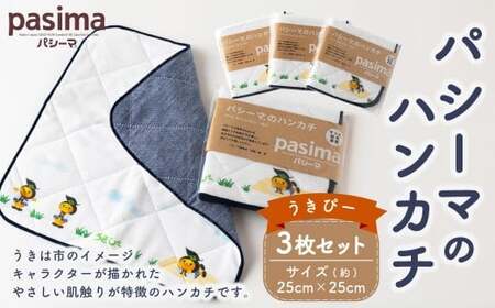 【限定品】龍宮 パシーマのハンカチ うきぴー 3枚セット ／ ガーゼ ハンカチ うきぴー うきは市
