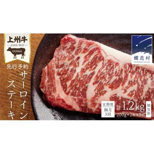 【定期便隔月 3回】上州牛 サーロイン ステーキ 200g × 2枚 （ 1枚 × 2パック ） [AH028tu]