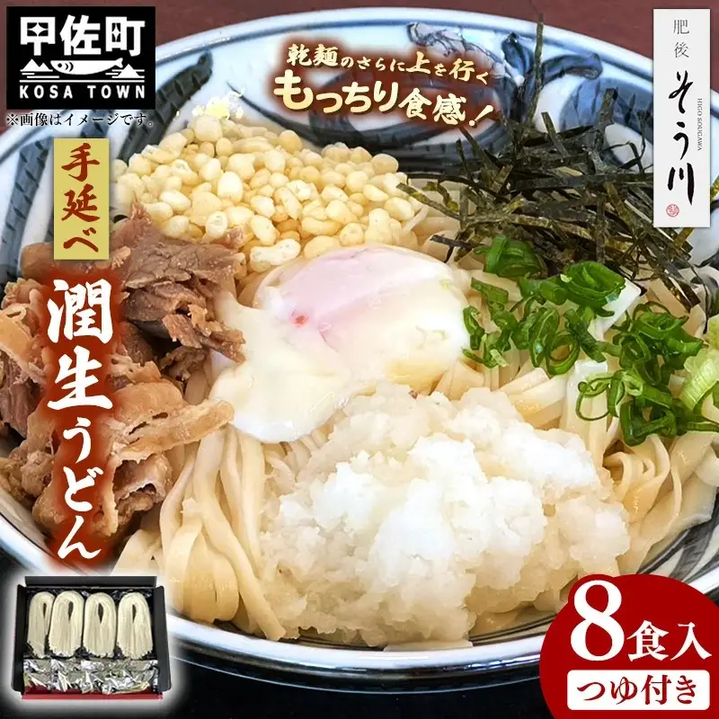 潤生うどん８食入り - 麺 800g 饂飩 国産小麦 麺類 乾麺 早茹で つゆ付 つるつる もちもち 潤い 再熟成 こだわり 製法 ざるうどん 冬 温うどん 一年中 楽しめる 人気 おすすめ 熊本県 甲佐町 肥後そう川