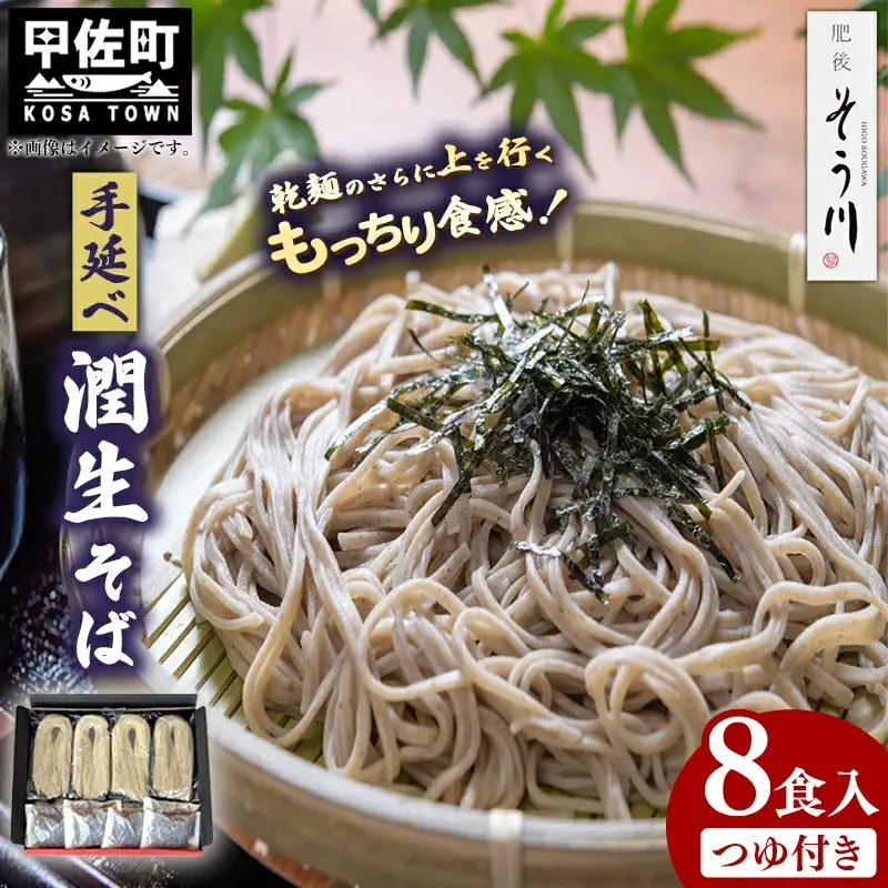 潤生そば８食入り - 8食 800g 蕎麦 ソバ 乾麺 そば つゆ付 つるつる もちもち 麺 夏 ざるそば 冬 温そば 一年中 楽しめる 人気 おすすめ 熊本県 甲佐町 肥後そう川