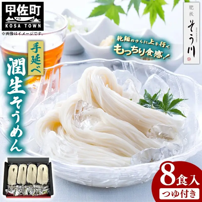 潤生そうめん8食入り - 麺 800g 素麵 国産小麦 麺類 乾麺 つゆ付 潤い 生に戻し 再熟成 こだわり 製法 手延べ にゅう麵 一年中 楽しめる 人気 おすすめ 熊本県 甲佐町 肥後そう川【価格改定ZA】