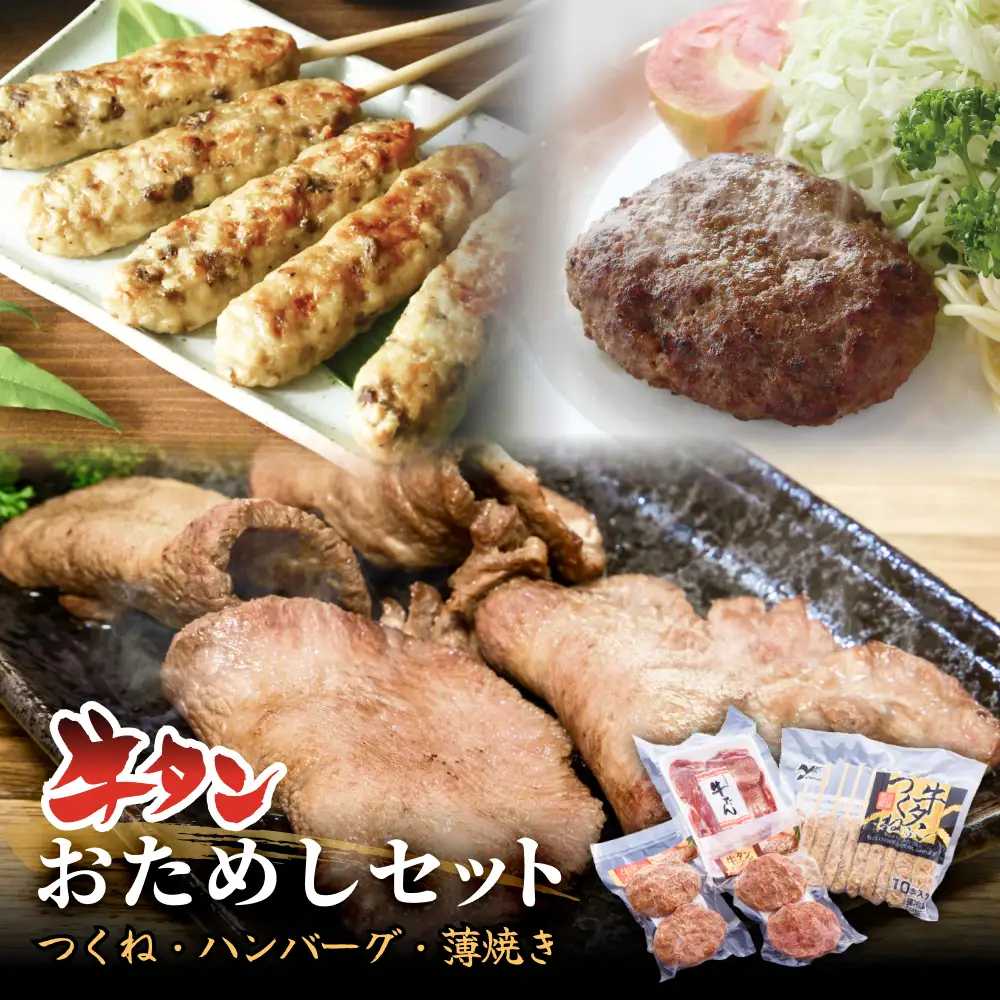 牛タンおためしセット 冷凍 食べ比べ 詰め合わせ 牛たんつくね 薄焼き牛たん ハンバーグ チーズ入ハンバーグ  簡単調理 おかず おつまみ