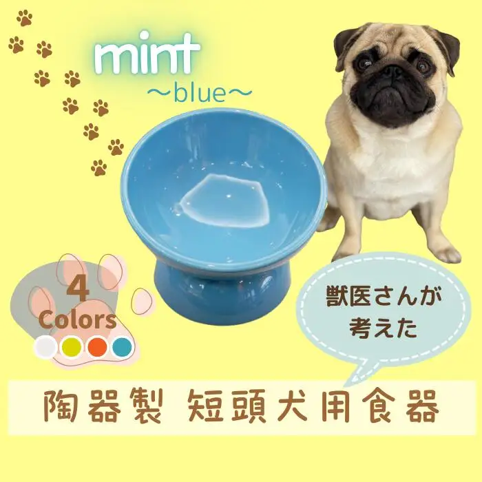 ペット用品 ペット ペットフードボウル「陶器製 短頭犬用食器」ミント ブルー 餌入れ エサ入れ えさ入れ 食器 皿 犬 猫 犬用食器 猫用食器 小型用ペットフードボウル 軽量ペットフードボウル アイボリー 536151 10-094