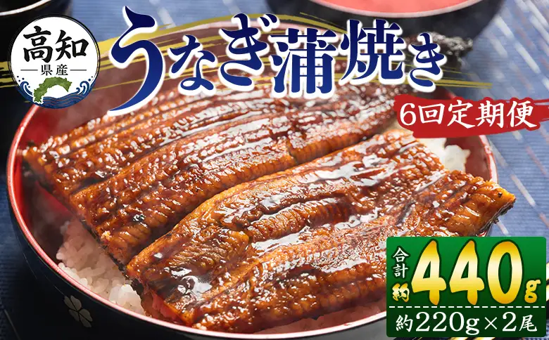 国産 うなぎ 定期便 6回 約220g 2尾 蒲焼き 高知県産 養殖 魚介 国産 海鮮 魚 かばやき 鰻 ウナギ 惣菜 おかず お手軽 加工品 加工食品 冷凍 Wfb-0063